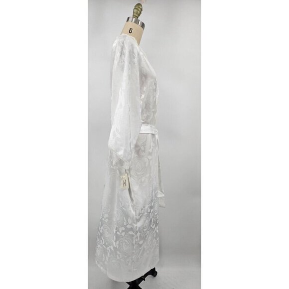 Vtg 90s New Linda Bis Robe Womens One Size White Satin Lace Pockets - Picture 2 of 7